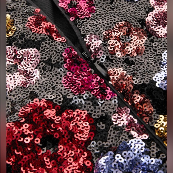 Cider FLORAL SEQUIN SCOOP NECKLINE SPLIT MINI DRESS L RP-16 - Picture 2 of 5